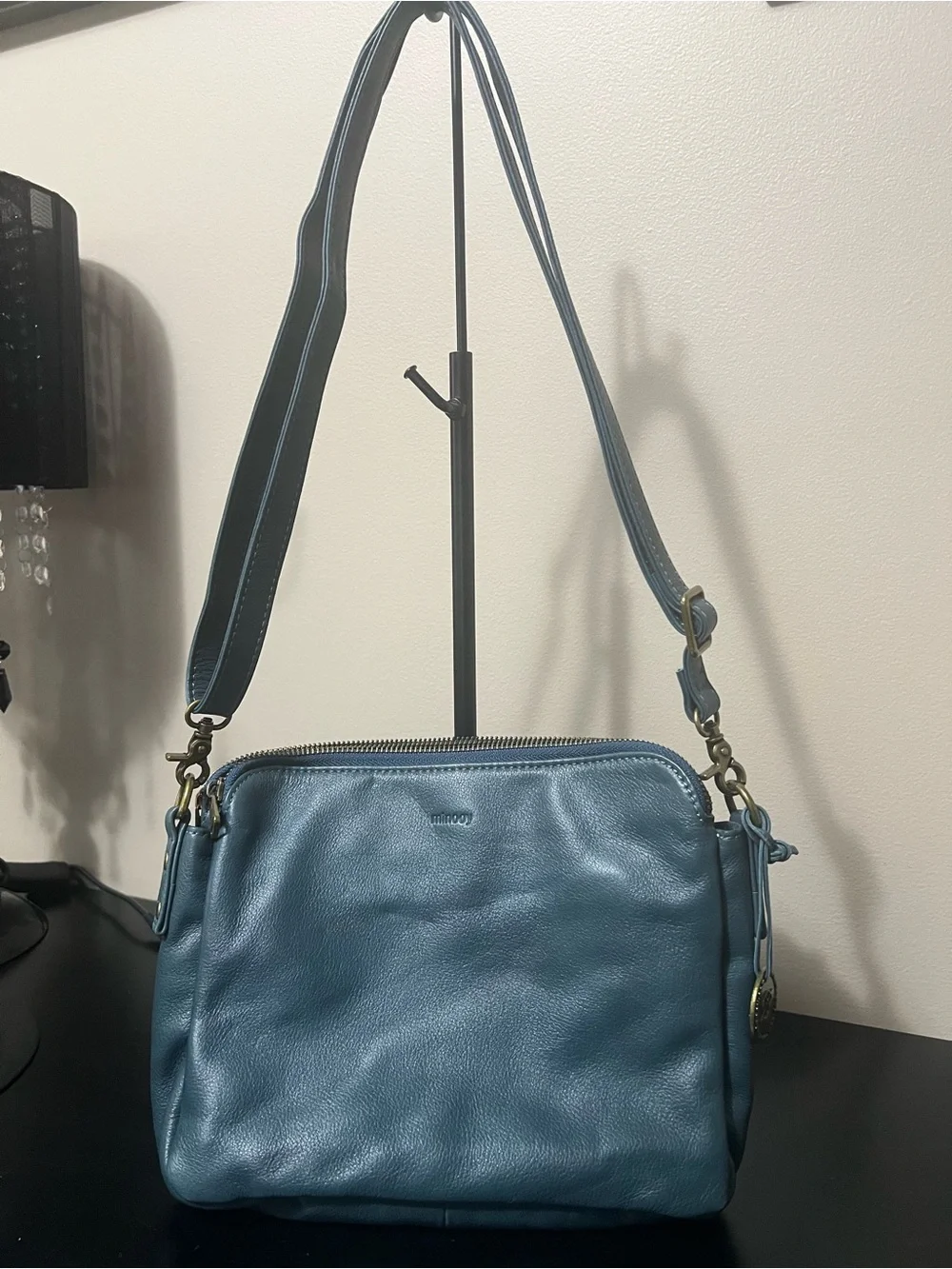 Women's Teal Leather Crossbody Bag with Adjustable Strap